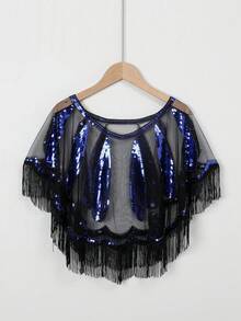 1pc Lace Shawl With Sequins And Tassel Accent, Party Wear Bolero - Multicolor - View 10