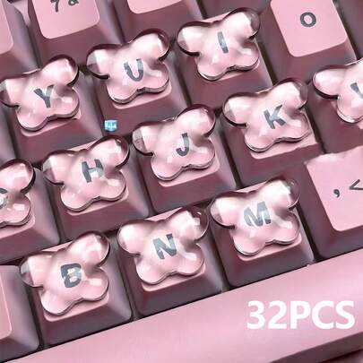 32pcs/16pcs Crystal Clear Keyboard Stickers, Designed For Women, Keyboard Stickers, Typing Stickers, 3D Nail Art Accessories, Special Transparent Decor, Won't Damage Nails, Transparent DIY Keycaps, Self-Adhesive, Women's Office Keycaps, Durable, Long Nails Typing Tool, Nail Art Typing Stickers, Transparent Resin Keycaps, 3D Stickers