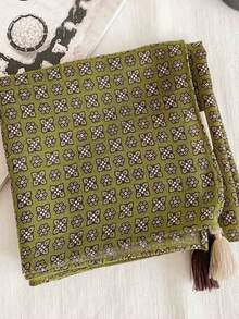 1 pieza Bandana de 70cm con estampado geométrico, emparejada con 2 pequeños pañuelos/diademas cuadrados con borlas - Multicolor - Ver 2