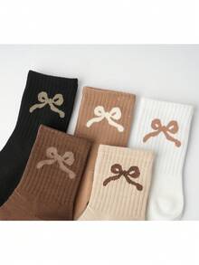 1/3/5/ Pairs Random Women Crew Socks With Bow Design, Comfortable Casual Moisture-Wicking Socks, Fun, Unique, Personalized Gift Idea For Spring/Summer, Women's Socks - Multicolor - View 3