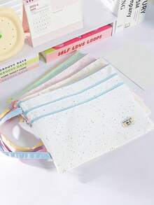 1 pièce Sac de fichier étudiant à double fermeture éclair avec motif de chien, pochette de rangement portable de grande capacité, convient pour ranger les petits/grands documents d'examen et les papiers, peut contenir une calculatrice, un cahier et des stylos, étui à crayons multifonctionnel pour l'école, le bureau et les voyages, convient aux étudiants et aux professionnels - Chiot teckel - Voir 10