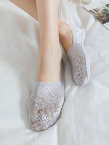 1/5/10双装 女士夏季薄款透气柔软硅胶防滑舒适隐形蕾丝透明时尚船袜 - 彩色 - 查看 8