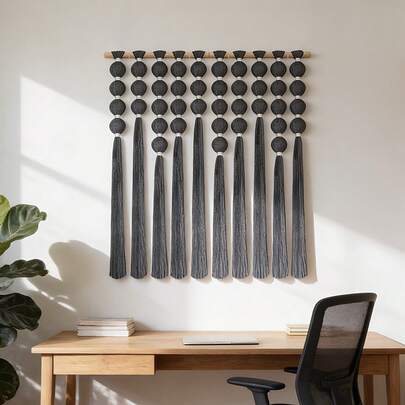 1件手工编织挂毯，原创设计现代简约波西米亚风编织壁挂，大型手工毛线球流苏墙饰，匠心工艺，独一无二，适用于客厅、玄关、卧室、公寓，精致家居墙面装饰，节日/生日礼物