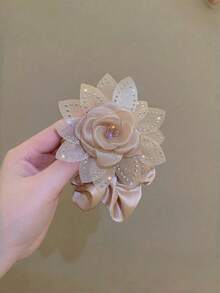 1/2pcs Vintage Elegant Fabric Rhinestone Flower Elastic Hair Scrunchies, Fashion Women Hair Accessories, Flower Hair Scrunchie And Elastic Hair Scrunchies, Best Gift Choice For Valentine's Day Ponytail Holders Scrunchy - Multicolor - View 7