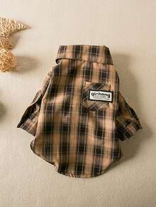 1 chiếc áo sơ mi kẻ caro thời trang thường ngày xuân/hè cho thú cưng - Cà phê nâu - Xem 7