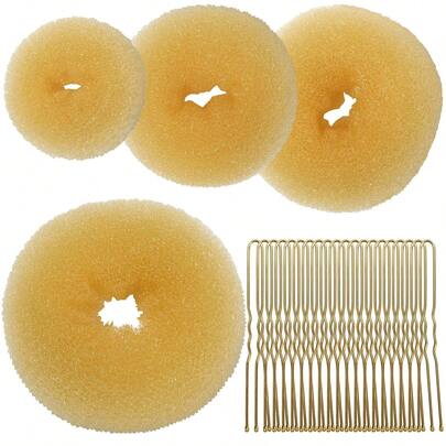 Teenitor 4pcs Gold Hair Bun Shaper Set, Includes Extra Large, Large, Medium, Small Donut Buns, 20pcs Hair Clips