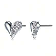 925 Silver Delicate Minimalist Pave Heart Design Earrings, Gentle Elegant Earrings, Gift For Girlfriend On Anniversary - Silver - View 4