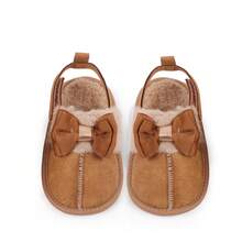 Baby Girls First Walking Shoes Fashionable Infant Cozy Fleece Bow Decor Non Slip Flat Slippers - Khaki - View 3