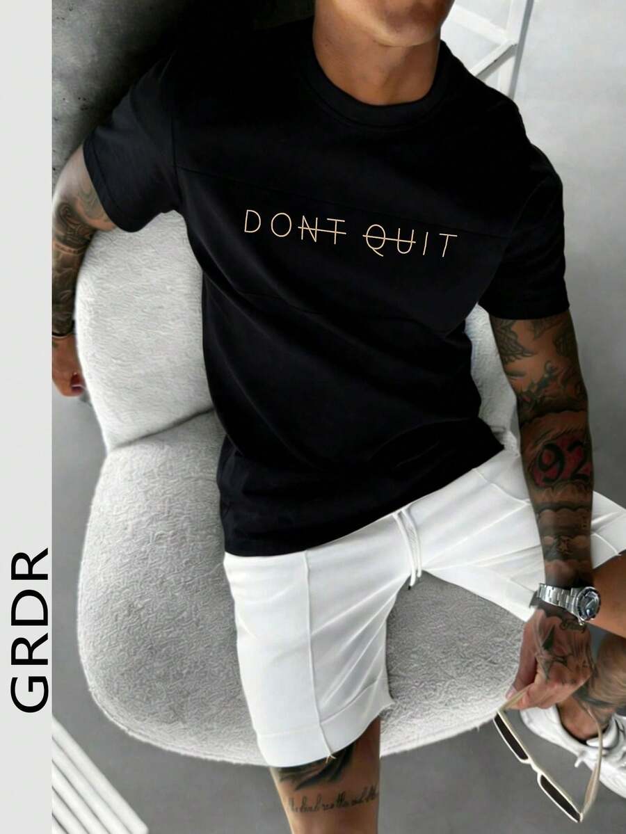 GRDR Men's Fashionable Printed Loose Short Sleeve T-Shirt | Exquisite Design | Summer Essential | Easy To Match | Showcase Your Style - Black - View 1