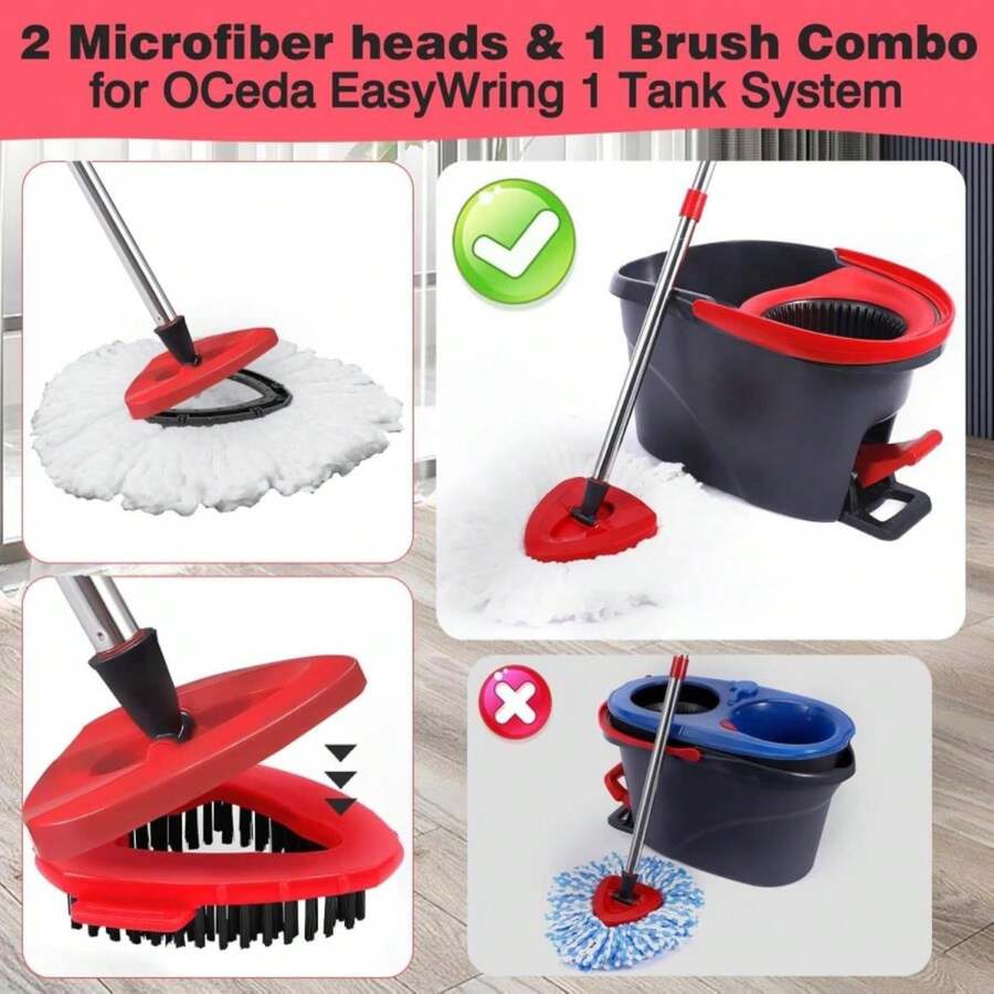 Mop Replacement Heads 2 Pcs &Amp; 1 Scrub Brush Combo For Ocedar Easywring 1-Tank System,Microfiber Spin Mop Replacement Head,Machine Washable For Bathroom,Kitchen,Tub And Tile Cleaning - Màu A - Xem 1
