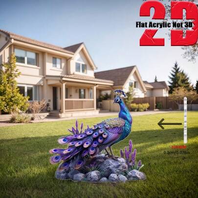 2D Acrylic Vibrant Peacock Garden Stake - Weather-Resistant Outdoor Lawn & Wedding Decor, No Power Needed, Realistic Feather Design With Lavender Accents, Perfect Gift For Nature Lovers, Peacock Decoration