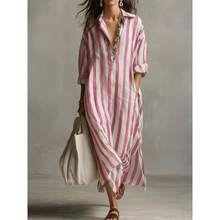 European And American Loose V-Neck Long Striped Summer Nine-Quarter Sleeve Women, Shirt And Dress,Conjunto Para Mujer - 粉紅色 - 查看 5