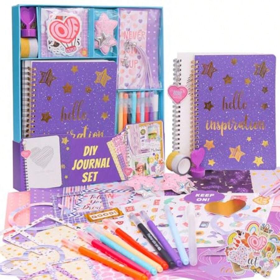 200 Piezas Kit de diario DIY para niñapapeleria para niña Viene con Exquisitos Cuadernos Pegatinas Kit de Artesanía del Libro de Recortes regalos ideal para niñas de 4 a 14 Años - como en la foto - Ver 1