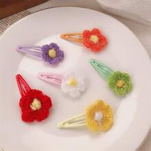 韓国の新作カラフルニット毛糸フラワーBBヘアクリップ かわいいサイドクリップ 前髪クリップ 多用途ヘアアクセサリー - B6533 パープルフラワーBBクリップ - チェックする 3