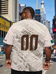 Camiseta de Manga Curta com Totem Maia Mexicano para Homens Plus Size, Camiseta Casual Larga Vintage, Camiseta Plus Size da Moda - Multicolorido - Visão 3