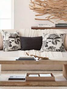 1 Conjunto de Capas Decorativas de Almofada Estampadas com Flores em Linho, Capas de Almofada em Estilo Vintage para Sofá, Cadeira, Quarto, Decoração do Lar - Preto - Visão 7