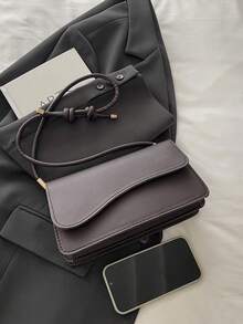Fashionable Solid Color Asymmetrical Flap Vintage Minimalist Elegant Shoulder Bag - Coffee Brown - View 6