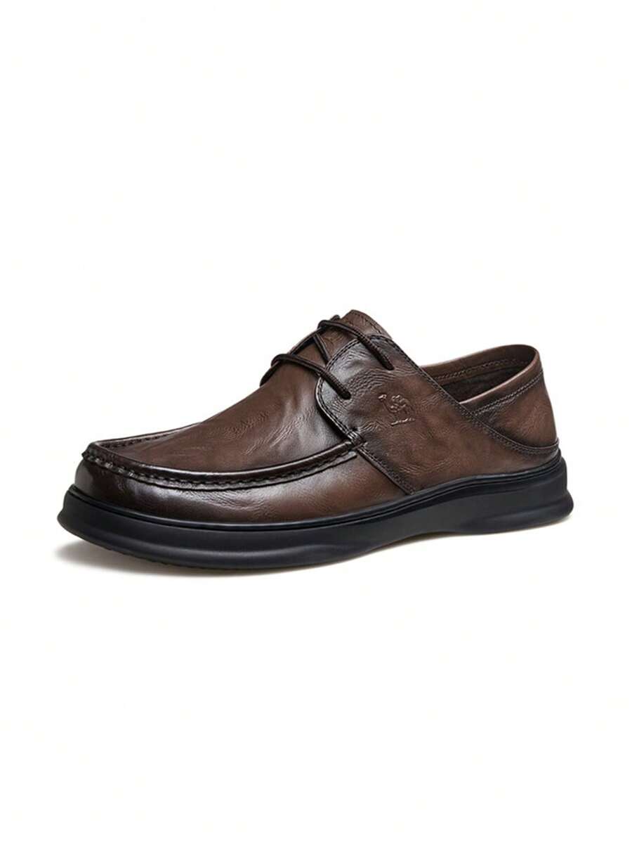 Men's Spring Comfortable Genuine Leather Soft-Soled Classic Business Casual Shoes - Brown - View 1