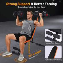 Banco de peso ajustable, Equipo de gimnasio para el hogar Capacidad pesada de 1000lbs, 8 posiciones de respaldo y 3 asientos, Banco inclinado / inclinado / plano, Ahorro de espacio, Banco plegable de entrenamiento de cuerpo completo, Estilo de tubo cuadrado, Naranja - Naranja y negro - Ver 3