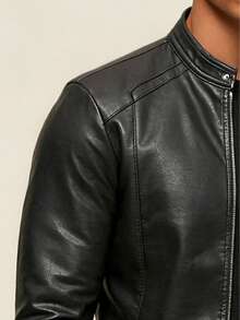 AHTELB Men's Casual Retro Motorcycle Leather Jacket, Spring Autumn Black - Black - View 4