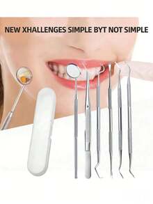 6/3pcs Dental Cleaning Tool Set, Professional Dental & Oral Hygiene Kit, Stainless Steel Toothpick, Dental Scaler, Tartar Remover, Suitable For Dentists, Personal & Pet Use, With Storage Box, Essential Household Item, Great Gift For Family & Friends - Multicolor - View 2