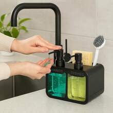 1 Set Black Soap Dispenser With Storage, Modern Style Liquid Soap And Dish Soap Pump Dispenser Set, Includes Sink Organizer Brush And Sponge Holder - Dispensing Bottles - View 4