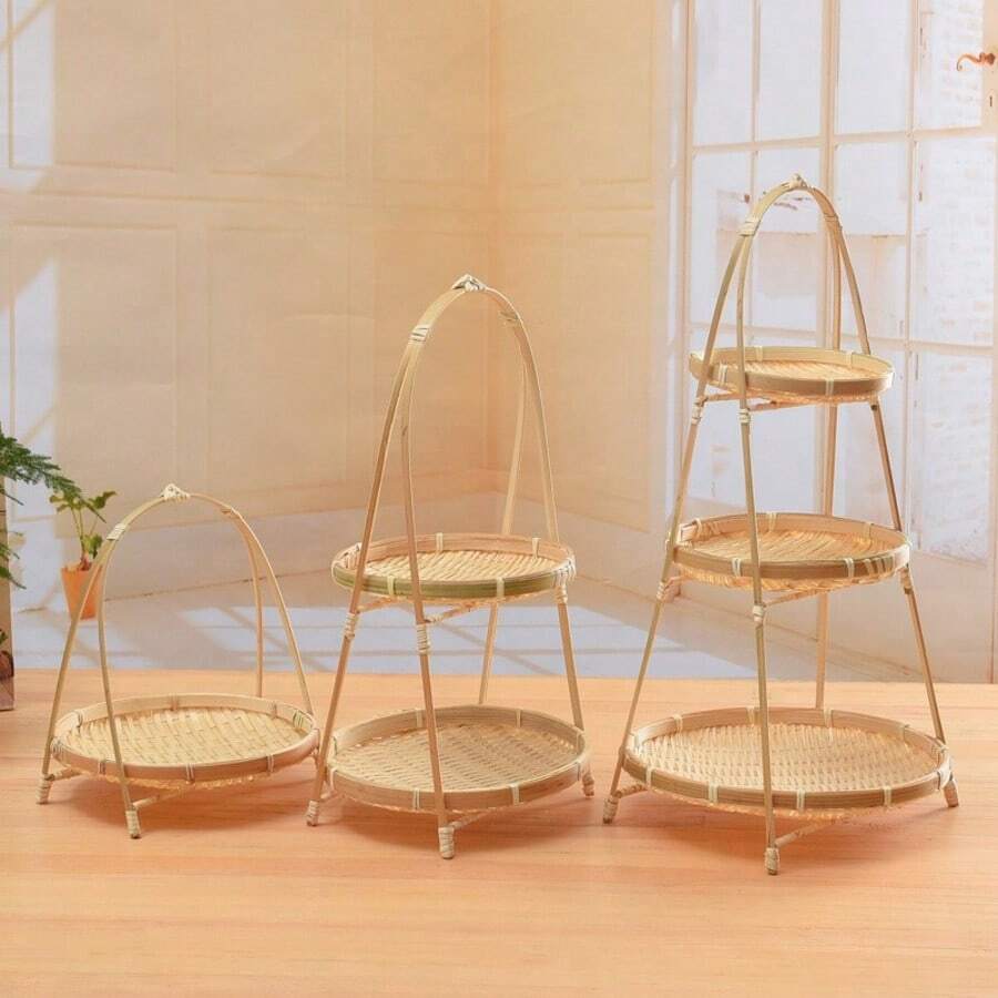 1个装单层/双层/三层竹制桌面托盘，甜点蛋糕小吃展示架，适用于订婚派对、宴会、餐厅 - 黃色 - 查看 1