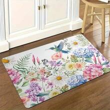 1pc Watercolor Floral Hummingbird Print Kitchen Floor Mat Set Polyester Absorbent Non-Slip Waterproof Oil-Proof Stain-Resistant Easy To Clean Washable For Kitchen Sink Laundry Room Decor - 16*24inch/(40*60cm) - View 5