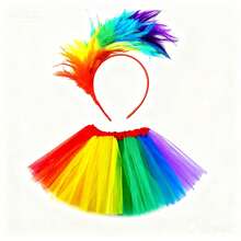 2/3/5件套 2026 LGBTQ骄傲派对彩虹蓬蓬裙套装，彩色羽毛头带，彩虹头巾，条纹袖套袜，节日舞台表演服装，骄傲月服装，“爱就是爱”宣言 - 彩色 - 查看 8