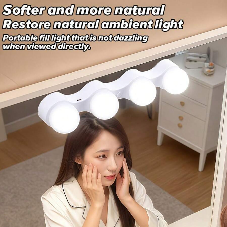 Espelho de Maquiagem com Luz LED, Luz de Vaidade de Banheiro Portátil com Ventosa, Luz de Transmissão ao Vivo USB, Luminária de Vaidade de Quarto