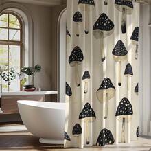 1pc Mushroom Striped Print Shower Curtain, High Quality Home Decor Curtain, Modern Versatile Bathroom Matching, All Season Shower Curtain With 12 Hooks - S2156 - View 7