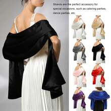 Wedding Ceremony Dance Ball Women Satin Shawl Girls Evening Party Banquet Prom Long Scarf Simple Design Solid Color - 黑色 - 查看 2