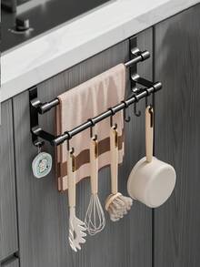1pc Over-The-Door Towel Rack: Easy To Install, Great For Hanging Towels, Spoons And Utensils. Practical Hook-Style Storage Rack, Designed For Cabinet Doors, Perfect For Keeping Kitchen And Bathroom Organized And Tidy. - Multicolor - View 8