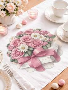 4 Stück Vintage Rose runde Leinen Tischsets, romantische Blumen Tischsets, Hochzeitsparty Zubehör, Jahrestags Dekoration, Frühlings Party Dekoration, Esszimmer Tisch Dekoration, Feiertags Dekoration, waschbare & pflegeleichte Tischsets, Picknick Matten, Küchen Tischsets, Heimdekoration, Essens Zubehör, Frühlings Party Zubehör, Familien Zusammenkunft, Geburtstags Party Dekoration, Outdoor Ess Dekoration, Muttertags Dekoration - Pink - Übersicht 8