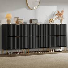 SICOTAS Fluted Shoe Cabinet Storage For Entryway With 2 Flip Drawers-11.8" Deep Freestanding Shoe Organizer Cabinet With 6-Tier Shelves, Large 20 Pairs Shoes Rack Cabinet For Foyer Hallway - 黑色 - 查看 3