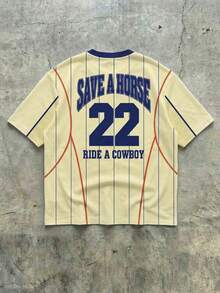 男士圆领T恤，运动学院风数字印花球衣 - 黃色 - 查看 4