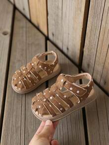 1双波点夏季幼儿鞋，女童闭趾凉鞋，婴儿沙滩鞋 - 卡其色 - 查看 4
