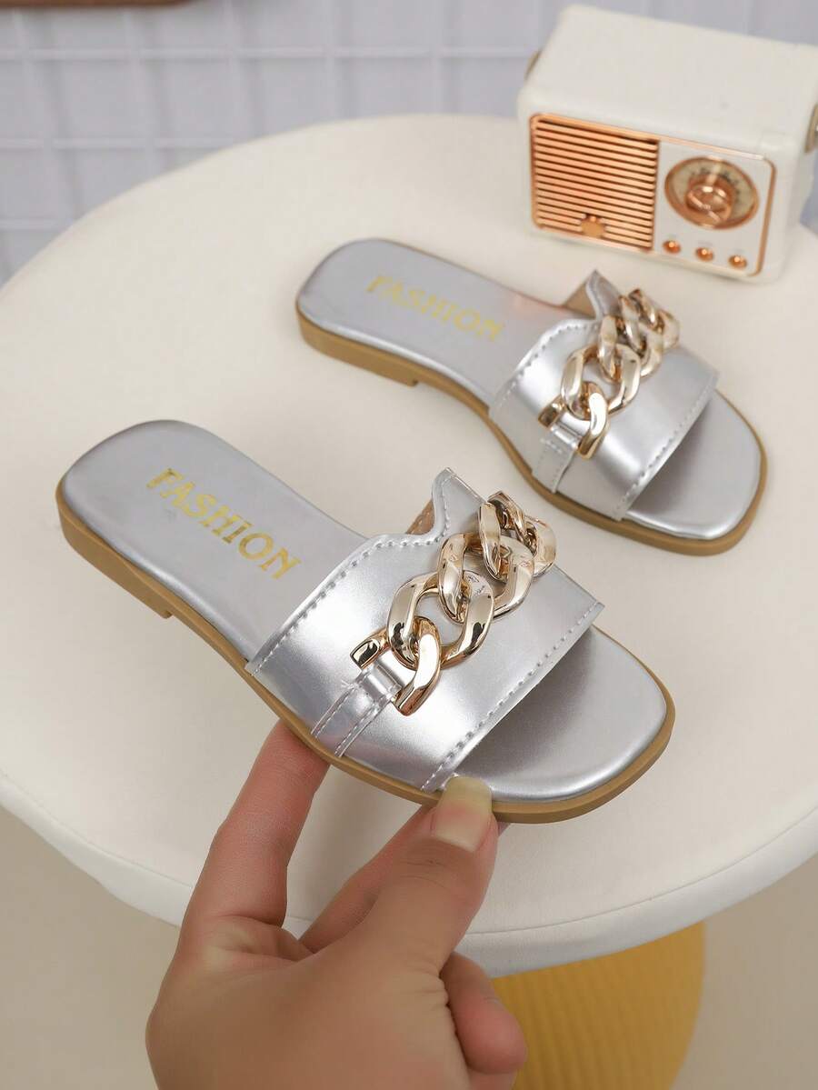 Dép đi ngoài trời thời trang cho trẻ em, giày bệt mùa hè, dép xăng đan, giày mới cho bé gái, giày đi biển thu hút sự chú ý. - Bạc - Xem 1