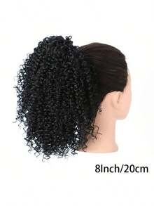 8 Inch Kinky Curly Ponytail Extension Drawstring Clip In Ponytail Natural Black Synthetic Hairpiece Fluffy Afro Curly Pony Tail For Women - Multicolor - View 5