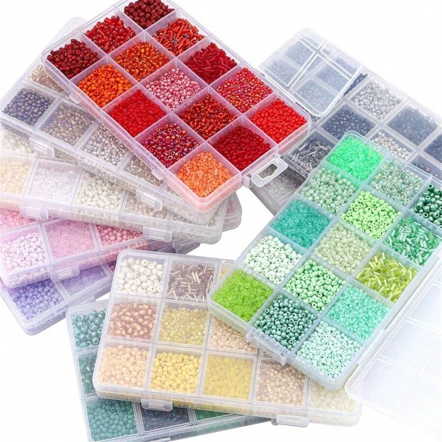 15 Compartments Glass Seed Bead Tube, DIY Handmade Beaded Bracelet Necklace Jewelry Accessory Supplies - Multicolor - View 1