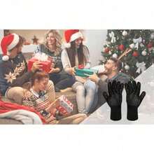 1 đôi găng tay chịu nhiệt độ cao, găng tay lò nướng bằng silicon chịu nhiệt cao, thích hợp cho nướng, nấu nướng, làm bánh, cắm trại, lò sưởi, găng tay nhà bếp dày và chịu nhiệt. - Đen 2 cái - Xem 8