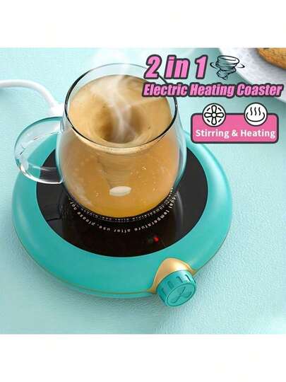 5英寸USB供电电热咖啡杯保温器/恒温杯垫 - 可将饮品保温在55°C，带磁力旋转自动搅拌功能，适用于咖啡、茶、水和热巧克力 - 送给女性的绝佳礼物