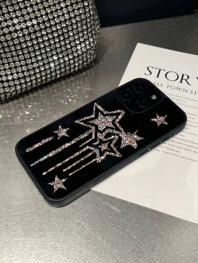 1pc Rhinestone Meteor Embedded Diamond Mirror Protective Phone Case, Comfortable Grip, Suitable For IPhone 17 Pro Max/17 Pro/17 Air/17/16 Pro Max/16/16 Pro/16 Plus/15/15 Pro Max/15 Plus 15 Pro/14 Pro Max/14 Pro/14/13 Pro Max/13/13 Pro/13 Pro Max/12/12 Pro Max/12 Pro/11/11 Pro Max/11 Pro