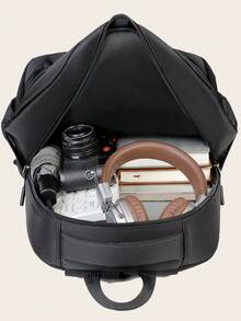 Casual Solid Color Multi-Pocket Backpack - Black - View 7
