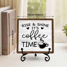 1pc Vintage Coffee Bar Wooden Sign, "Time For Coffee, Rise And Shine", 4 X 4 Inches, Suitable For Home Kitchen Farmhouse Coffee Bar Decor Or Gift - Ornaments - View 5