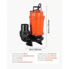 1 HP Submersible Trash Pump, 5000 GPH, 120V Cast Iron Submersible Sump Sewage Pump With 3 In Discharge, 40 Ft Max Lift, Drain Dirty Clean Water, For Pools, Garden, Pond, Basement, Flooded Areas - 5000 GPH - View 7