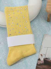 1 Pair Women's Luxury Crystal Embellished Socks, High-Quality Rhinestone Decorated Fashion Socks - Multicolor - View 18