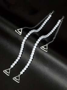 2pcs/Set Faux Pearl Shoulder Strap, Minimalist Versatile Adjustable Elegant Chain Strap Camisole - Style 1 - View 3