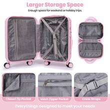 4pcs ABS Hard Shell Luggage Set Lightweight Carry-On Travel Trolley Suitcase With 360° Spinner Wheels - Pink - View 4