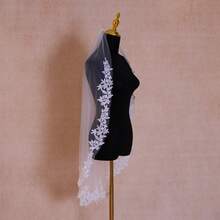 1 pieza Velo de novia de una sola capa con encaje, velo con adorno de encaje romántico, adecuado para fotografía de boda - A - Ver 3